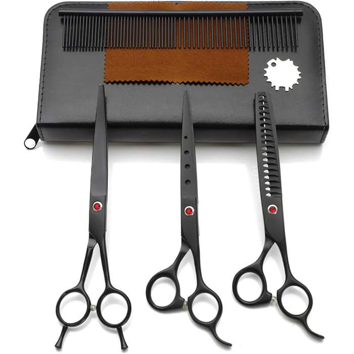 Набір професійних ножиць для собак 4 в 1: прямі, зубчасті, вигнуті + гребінець. Підходить для собак, котів та інших тварин