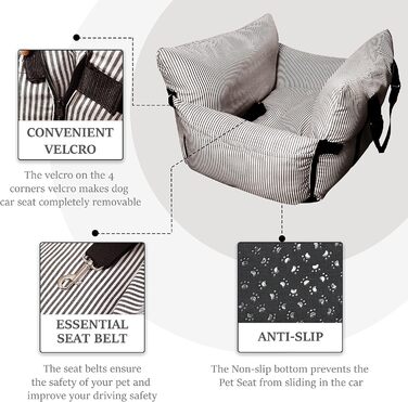 Автокрісло для собак Strusery, до 6 кг, знімний чохол, неслизьке дно, ремінь безпеки, коричневе