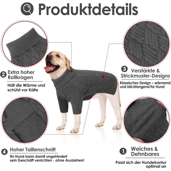 Пуловер для собак AOFITEE, теплий пуловер для котів на Різдво, зимовий пуловер для цуценят, пуловер з високим коміром для собак, одяг для котів, чихуахуа (L, сірий)