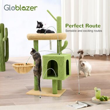Котячий дерево Globlazer F46C Кактус 116,8 см – ігровий комплекс для великих дорослих котів з гамаком, когтеточками, іграшкою-мишею та лежанкою