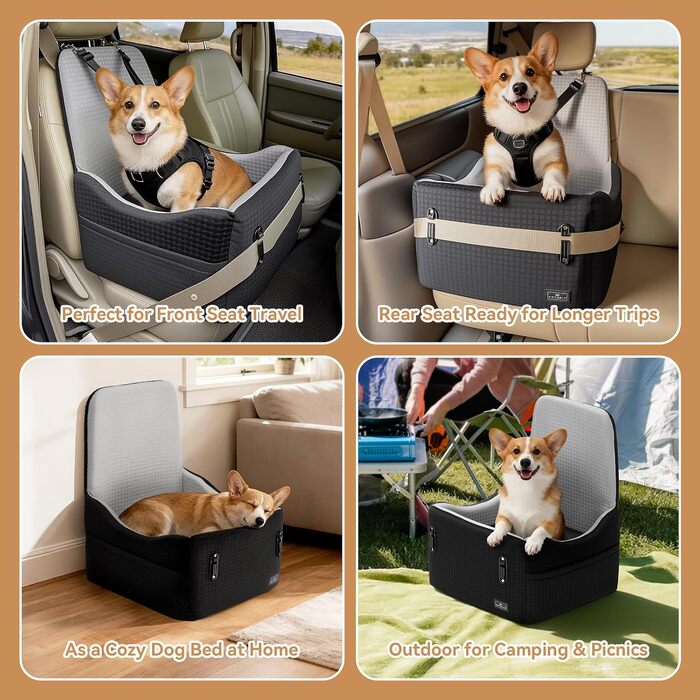 Автокрісло для собак PETSFIT до 15 кг з пам'яттю, 2 відділення, чорно-сірий