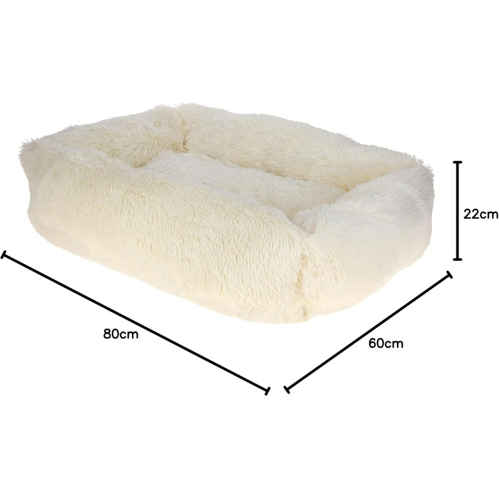 Лежак для собак і котів Kerbl Fluffy, м'який плюшевий, з бортиком, не ковзає, праний, 80x60x22 см, кремовий