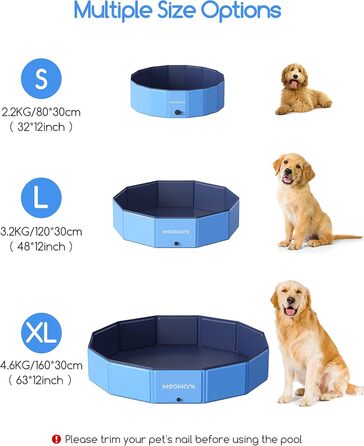 Складаний басейн для собак Meowant 160×30 см, велика портативна ванна з ПВХ, нековзкий дитячий та собачий басейн для вулиці без насоса