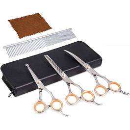 Набір професійних ножиць для грумінгу собак AEXYA Premium Lady 3SR, нержавіюча сталь, прямі та вигнуті леза для собак та котів