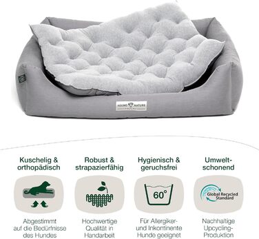 Ортопедичне екологічне ліжко для собак HOUND & NATURE Zürich L, світло-сіре, 105x75 см, велике, м'яке, двостороннє, для великих собак, знімний чохол, пране