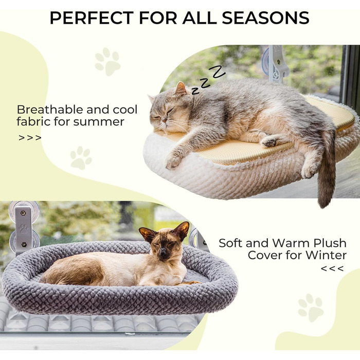 Котів гамак для вікна EDAGNY: м'який, розкладний, сірий, до 18 кг