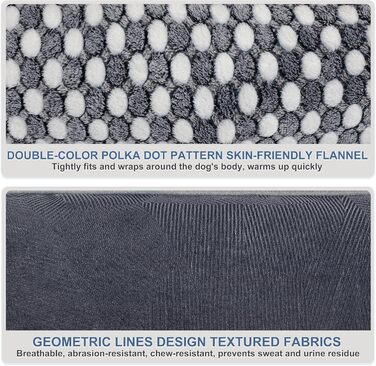 М'яке ліжко для собак великих порід з візерунком у крапку, фланелеве, антистресове, 90x65x23 см, сіро-блакитне
