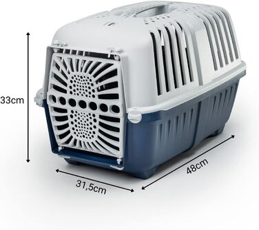 Транспортна переноска для собак Lionto з міцного переробленого пластику, 55x36x36 см, з надійним замком та ручкою для перенесення, підходить для котів та дрібних тварин, для тварин до 15 кг, сірий колір (Темно-синій, Д 48 x Ш 32 x В 33 см)