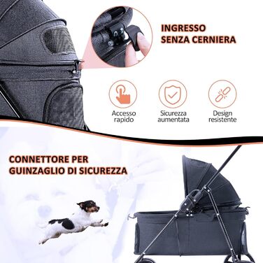 Візок для собак та котів, складний, до 15 кг, чорний
