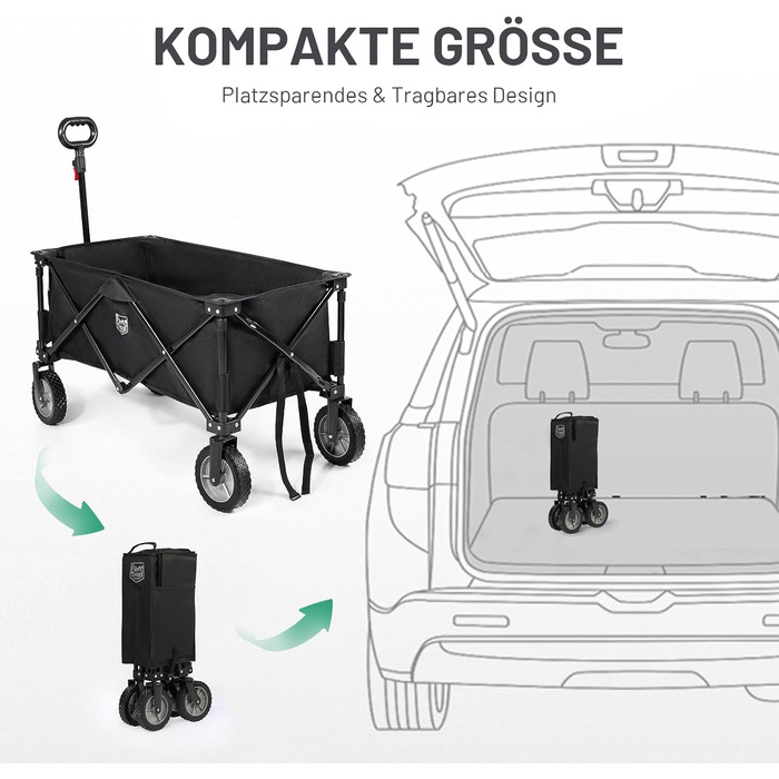 TIMBER RIDGE XXL: Садовий візок-трансформер з кишенями та тримачем для напоїв, для всіх типів місцевості, чорний