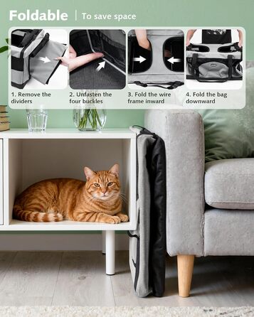 Транспортна переноска для котів Pecute – переноска-сумка для 2 котів, сіра, складана