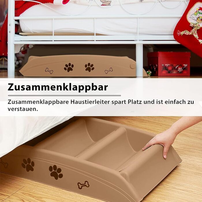 Сходинка для собак та котів Aufun: 4 сходинки, портативна, з антиковзним покриттям, 50 см, вантажопідйомність 75 кг, для ліжка/дивану (колір: коричневий)