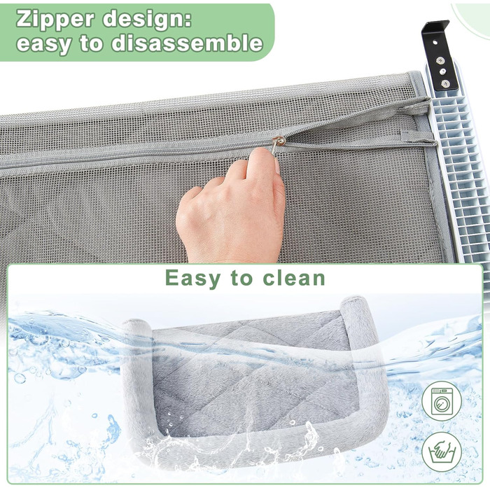 Підвісна гамак для котів Sunhoo, лежанка на підвіконні, стійка для великих котів, лежанка для дому, для кошенят, балкон, легка установка, без свердління, міцна, без присосок, до 18 кг, сірий колір, розмір L