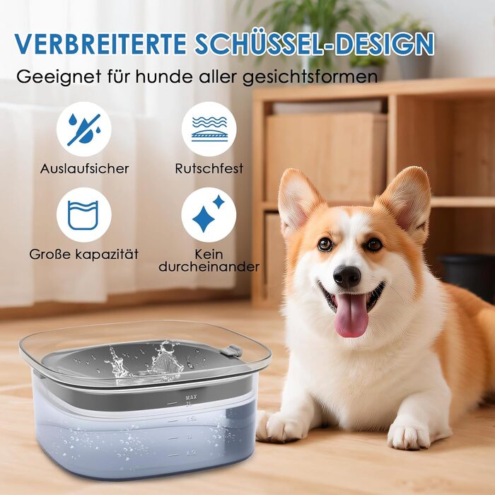 Миска для води для собак Gaethra без розливання, 2L, анти-розливання, велика миска для води для собак, миска для собак, витокозахисна, фонтанчик для собак, що багато п'ють