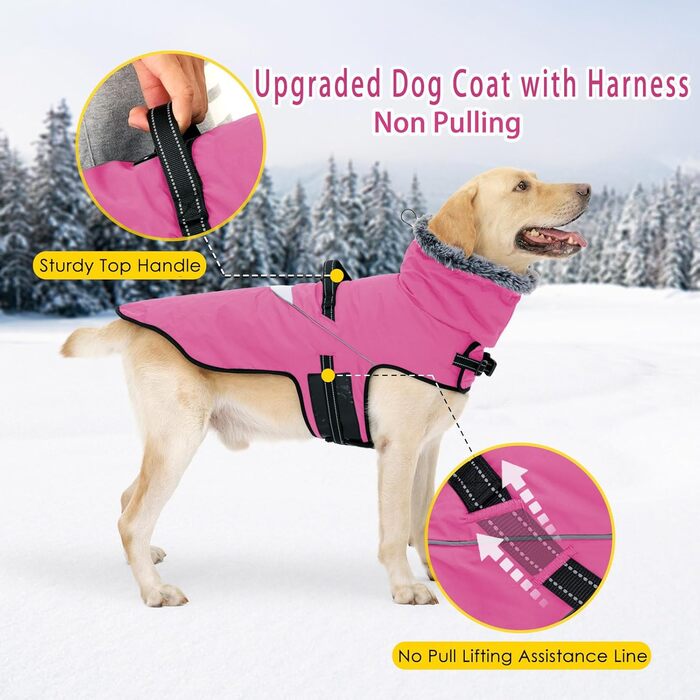 Теплий зимовий пуловер для собак LiANZIMAU з блиском, флісова куртка-дощовик для малих, середніх та великих собак, сіро-зелений (S, Рожевий)