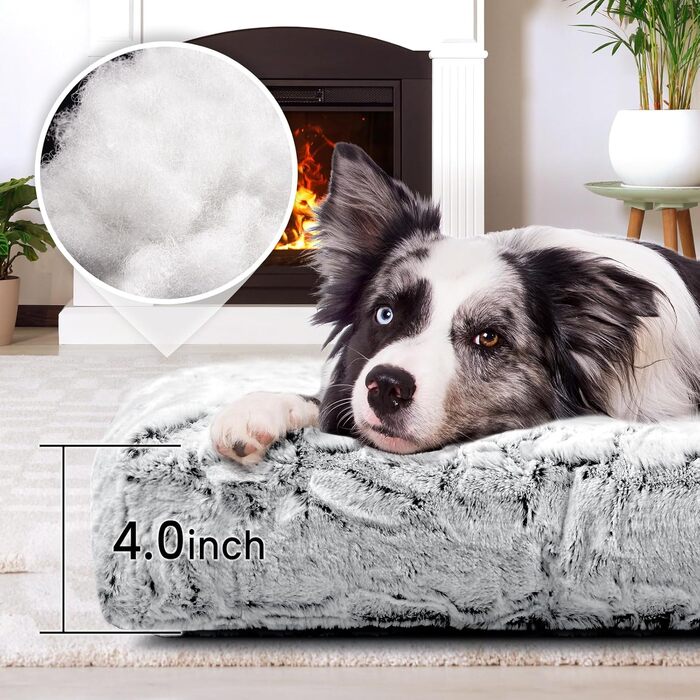 Лежанка для собак Deluxe, сіра, 76x56x8 см. М'яка, для великих собак, з щільного плюшу. Лежанка у ворітку для собак, зручна та тепла.