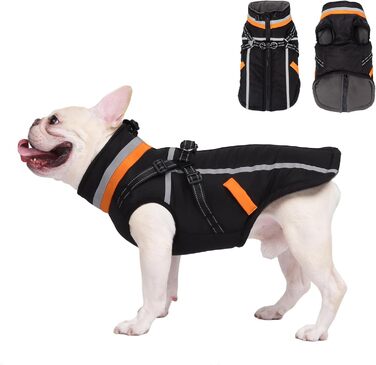 Водонепроникний зимовий теплий накид для собак FeimaX з отвором для шлейки, чорний, S