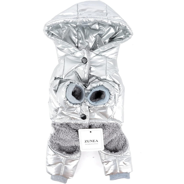 Водонепроникний зимовий костюм для собак Zunea, теплий флісовий пуловер з капюшоном, підходить для маленьких собак, сріблястий L