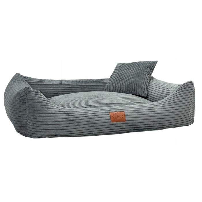 Лежанка для собак Leo4dog з вельвету, знімний чохол для прання, темно-сіра, розмір M (80x60 см)
