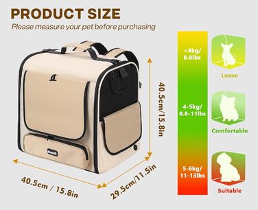 Pecute Рюкзак-переноска для котів та маленьких собак, Khaki. Зручний, вентильований, для подорожей та активного відпочинку