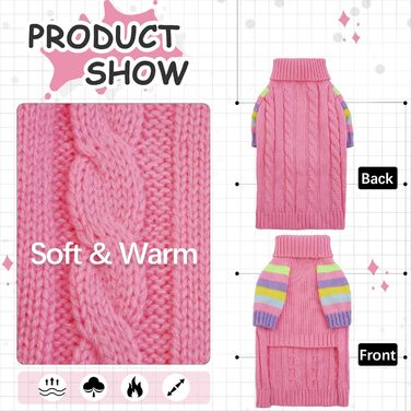 Светр для собак, середній розмір, теплий зимовий светр-ворітник для дівчаток та хлопчиків, зелена жилетка для собак, різдвяні костюми для собак, одяг для домашніх тварин, в'язані вироби, Французький бульдог, Бігль, світло-рожевий