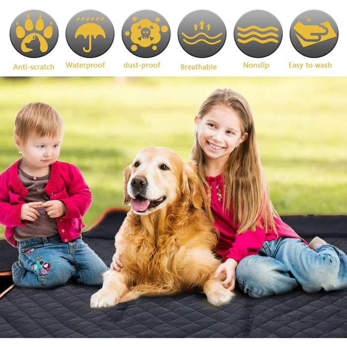 Водонепроникний килимок для собак у машину, захист заднього сидіння, чорний з помаранчевим кантом