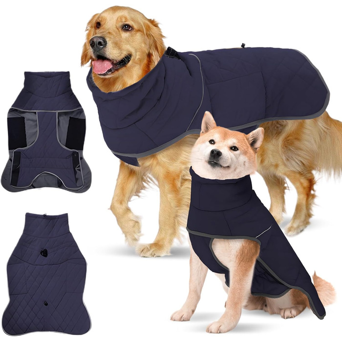 Водонепроникна тепла куртка для собак SilverChry, зручний нашийник, відбивачі, флісова підкладка, для великих собак, тепла та комфортна в холодну погоду, для дому та на вулицю