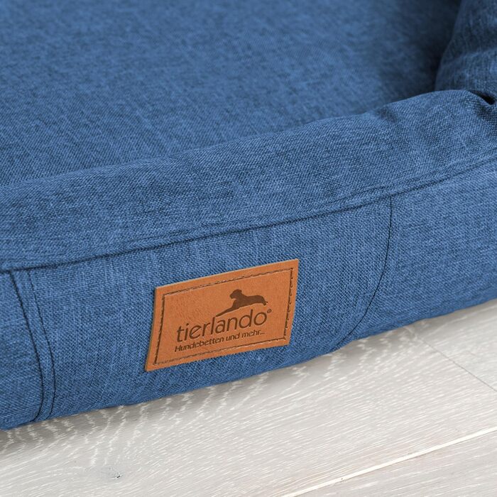 Ортопедичне ліжко для собак Tierlando® Sammy з віскоеластичним матрацом та високим бортиком з міцного поліестеру, 140x105 см, Navyblau Meliert