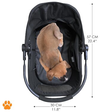 Візок для собак CECE 2 в 1 з переносною коробкою | Складаний візок-коробка для собак з додатковим кошиком для покупок | Використання як візок або безпечний переноска – Меланж (Чорний)
