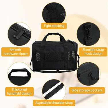 Транспортна сумка для кота/собаки Amexo, складана переноска для тварин, переноска для котів та собак середніх розмірів до 10 кг, 44 x 27 x 28 см (чорна)