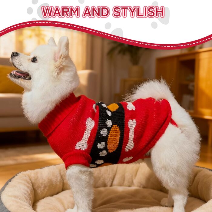 Світер для собак, рогатий, теплий, м'який, для відпочинку, коти, зимовий одяг для цуценят, теплий в'язаний одяг для маленьких собак та котів, з малюнком кісток, розмір S 10