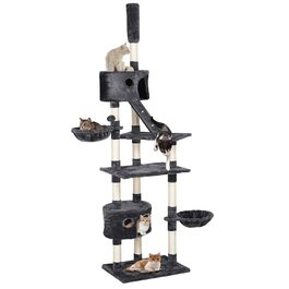 Котячий комплекс Yaheetech XXL з 2 будиночками та кошиком для кота, дряпальня з сизалю, регульована висота 228-255 см, темно-сірий