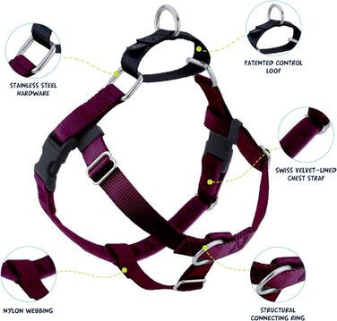 Шлея для собак із повідком 2 Hounds Design, без натягу, бордова, розмір S (ширина 1,6 см)