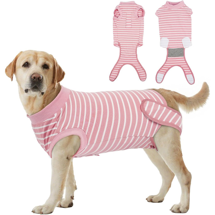 Тіло для собак після кастрації: медичний боді для собак, великих порід, дихаючий, альтернатива шлейці, рожевий у смужку (XXL)