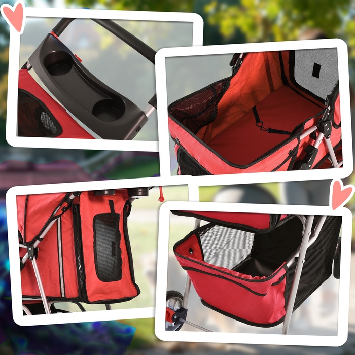 PawHut Dog Buggy Візок для собак червоного кольору, Коляска для собак Коляска Джоггер Причіп, легкий і складаний | Аосом