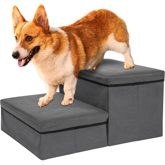 Сходинки для собак зі зберіганням, 2 сходинки, складані, широкі, антиковзні, для собак та котів, сірий, 60×40×30 см