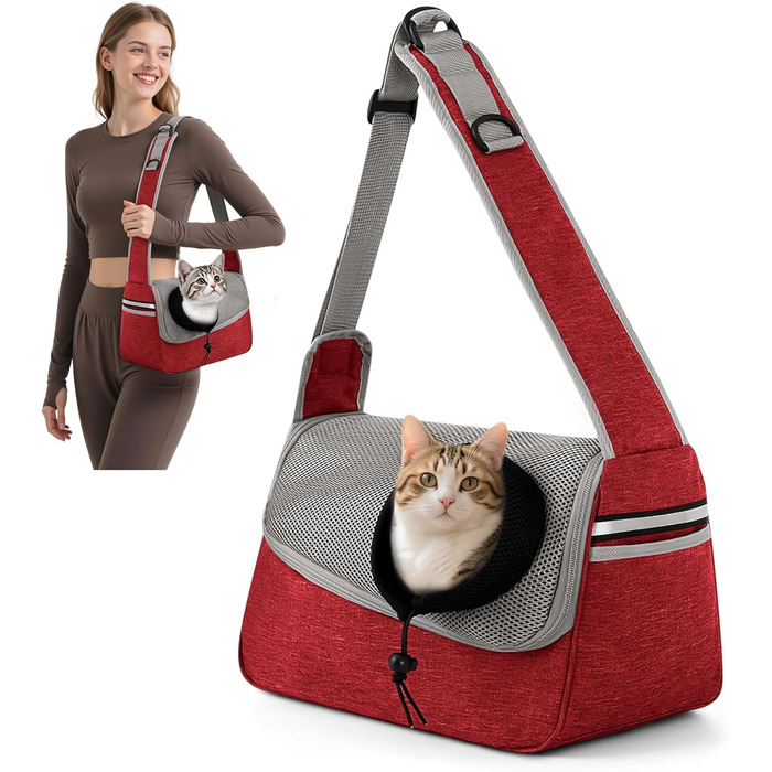 Сумка-переноска для собак та котів ALLSOPETS, виносна сумка-переноска для тварин, до 5 кг, бордовий колір