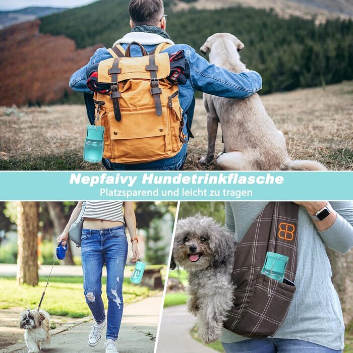 Водяна пляшка для собак Nepfaivy 350мл - туристична, вилка-поїльник, противитікаюча, для маленьких собак
