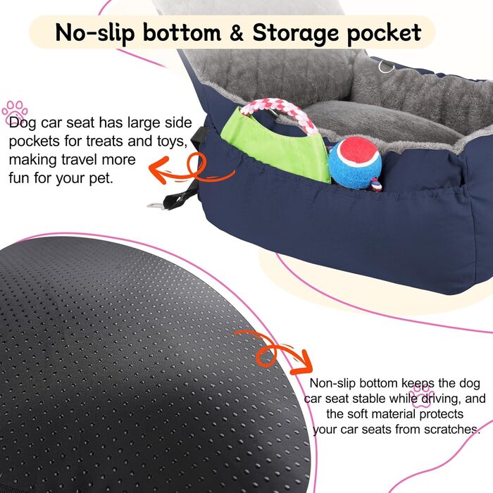 Автомобільний лежак для собак маленьких та середніх порід – м'який плюшевий лежак з кишенею для зберігання, стійкий до подряпин, для заднього та переднього сидіння, з ременем безпеки, блакитний, колір 03