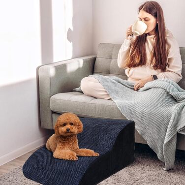 Сходинки для собак Galatée: 2-ярусні, з антиковзким покриттям, для ліжка, дивану та авто, знімний чохол (чорний)