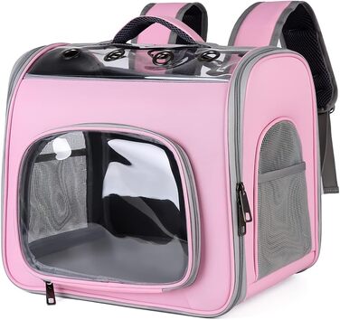 Рюкзак для кота Galatée, дихаючий рюкзак для домашніх тварин з фронтальною відкриваністю, складаний, з сіткою, для собак та котів, для подорожей, прогулянок, хаджінгу (Рожевий)