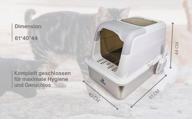 Petix закрита XXL туалет для котів з нержавіючої сталі, 61x40x44 см, легко миється, захист від протікань, для великих і кількох котів