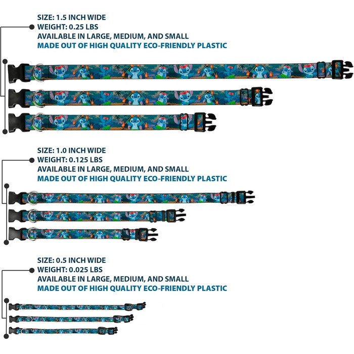 Нашийник Buckle-Down з пластиковим кліпом Stitch Hula Dance, ширина 1/2 дюйма, підходить для шиї 8-12 дюймів, середній розмір