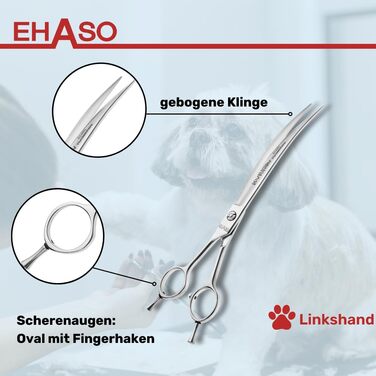 Професійна вигнута ножиця для собак EHASO | 23 см | Висока якість, Solingen | Довговічна