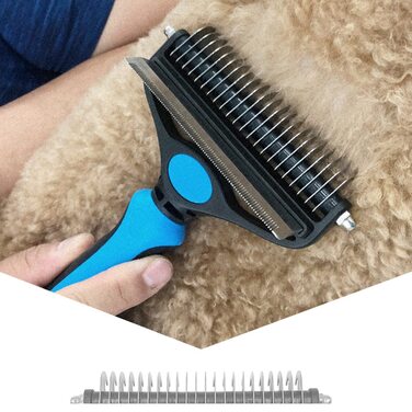 Щітка для грумінгу домашніх тварин проти ковтунів, для собак та котів, синього кольору