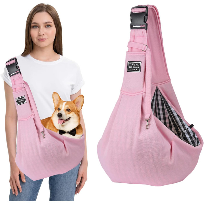 PETCUTE Сумка-переноска для собак до 7.5 кг, рожева, з регульованим ременем та передньою кишенею