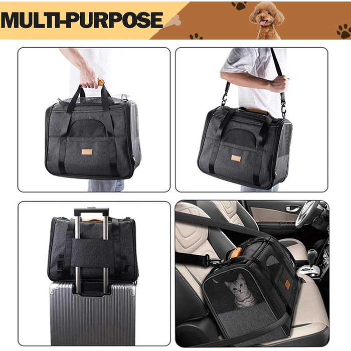 Складана переноска для котів та собак Premium, чорна, M (44 x 34 x 31 см), знімний килимок