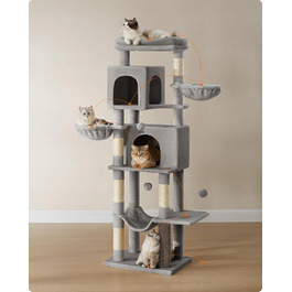 Високий когтеточка-комплекс Feandrea: ігровий центр з лежаком та стовпчиком для кігтів, 161 - 220 см