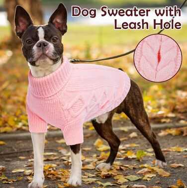 Пуловер для собак на Різдво, теплий зимовий одяг для тварин, зручний вовняний пуловер з коміром для маленьких собак, теплий в'язаний одяг для цуценят, зелений (Small, Pink)