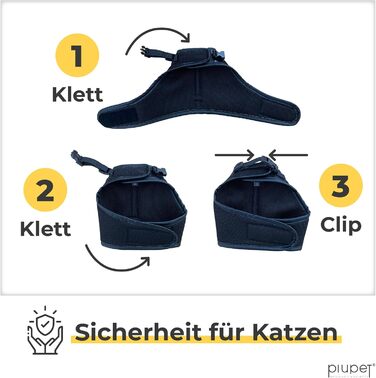 Шлейка для котів PiuPet® (S) з повідком 1,2м | Захист від втечі | Чорний колір | Розмір S (21-24см обхват шиї, 36-40см обхват грудей)